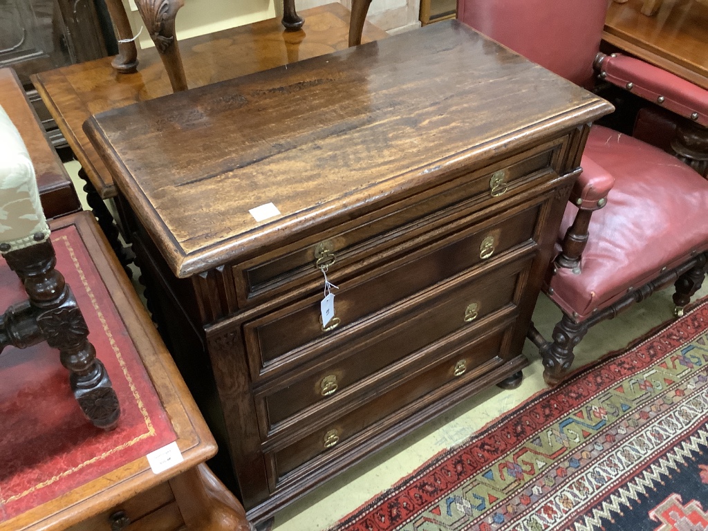 A 17th century style oak chest of four drawers, width 91cm, depth 48cm, height 91cm